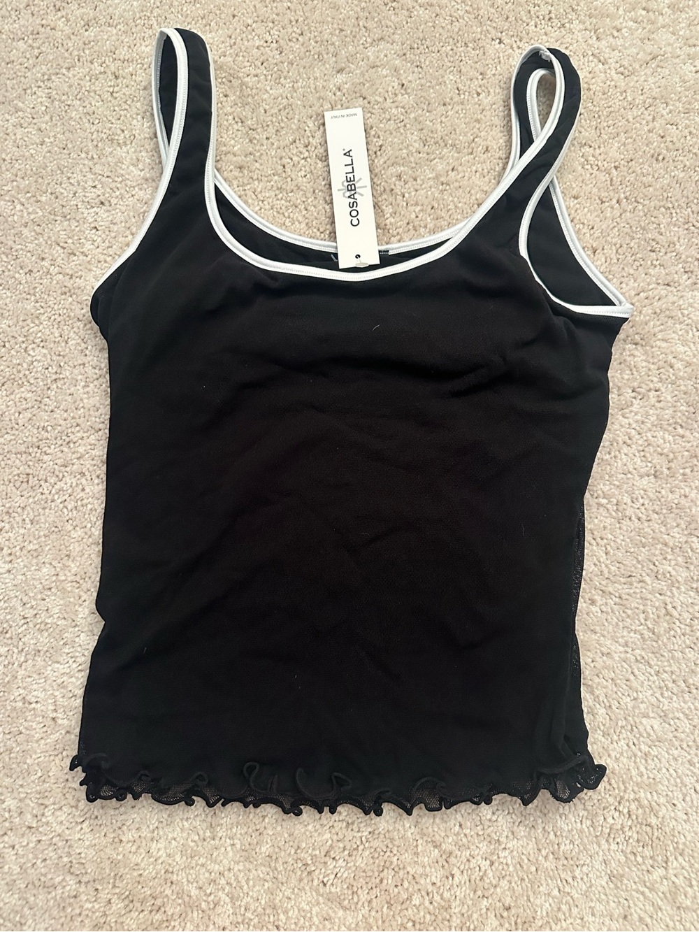 Cosabella Vintage Black Tank Camisole with White Trim